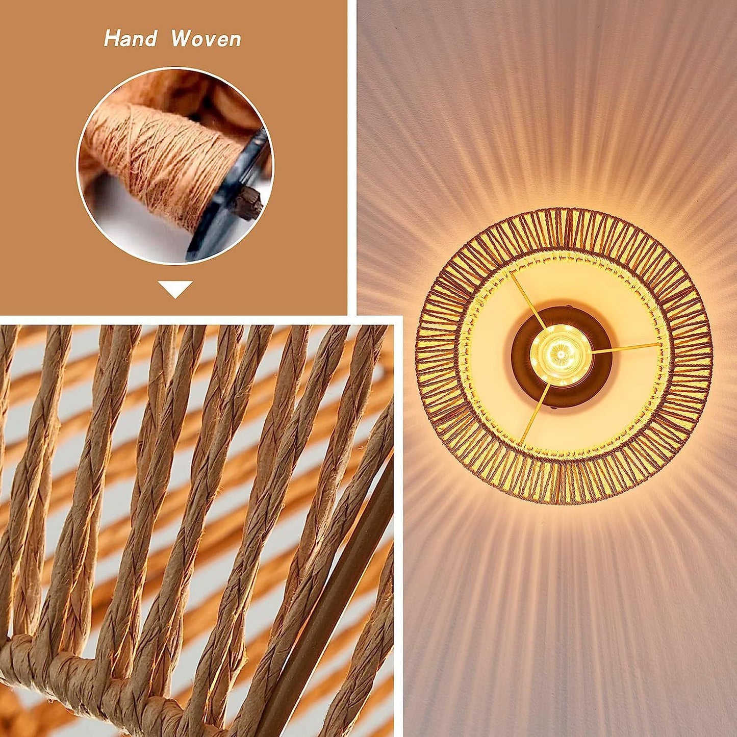 Jute Woven Ceiling Lamp - Hexagonal Design