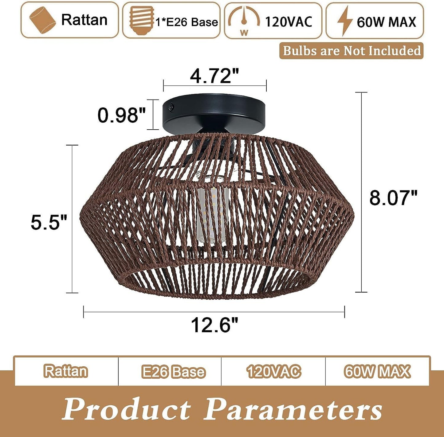 Jute Woven Ceiling Lamp - Hexagonal Design