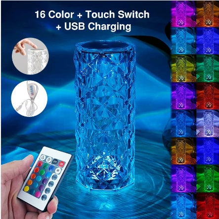 Lámpara de Mesa Cristal Diamante Recargable – Acrílica, Decorativa y Elegante para Dormitorio y Mesita de Noche