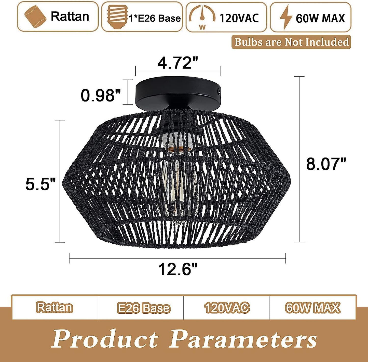 Jute Woven Ceiling Lamp - Hexagonal Design