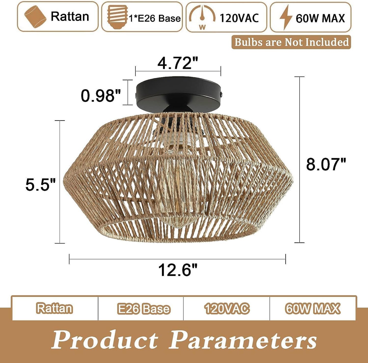 Jute Woven Ceiling Lamp - Hexagonal Design