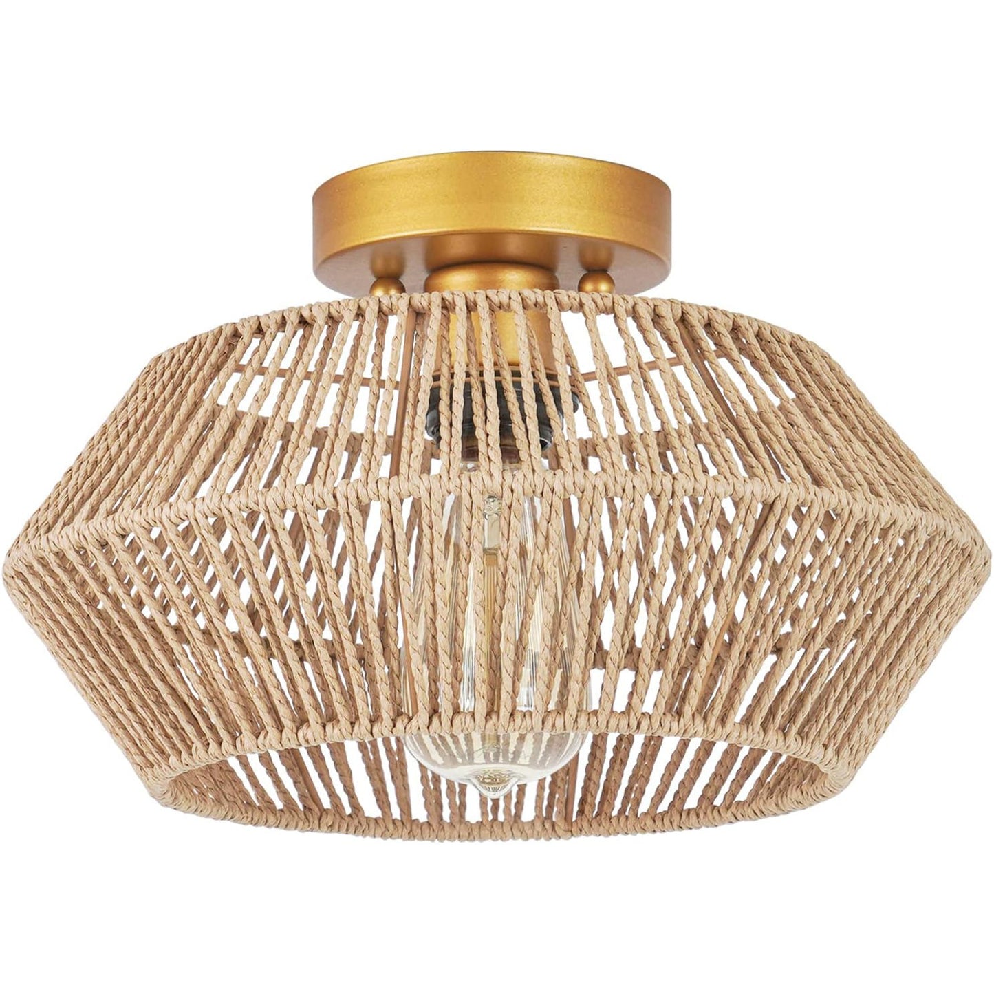 Jute Woven Ceiling Lamp - Hexagonal Design