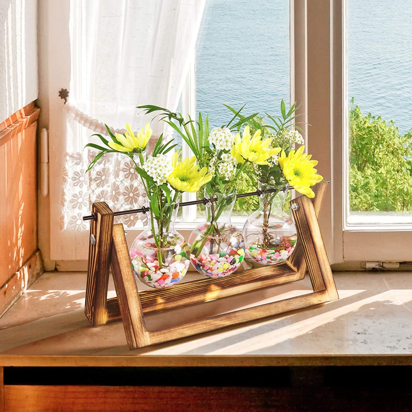 Jarrón de Propagación de Plantas con Soporte de Madera - HTrend