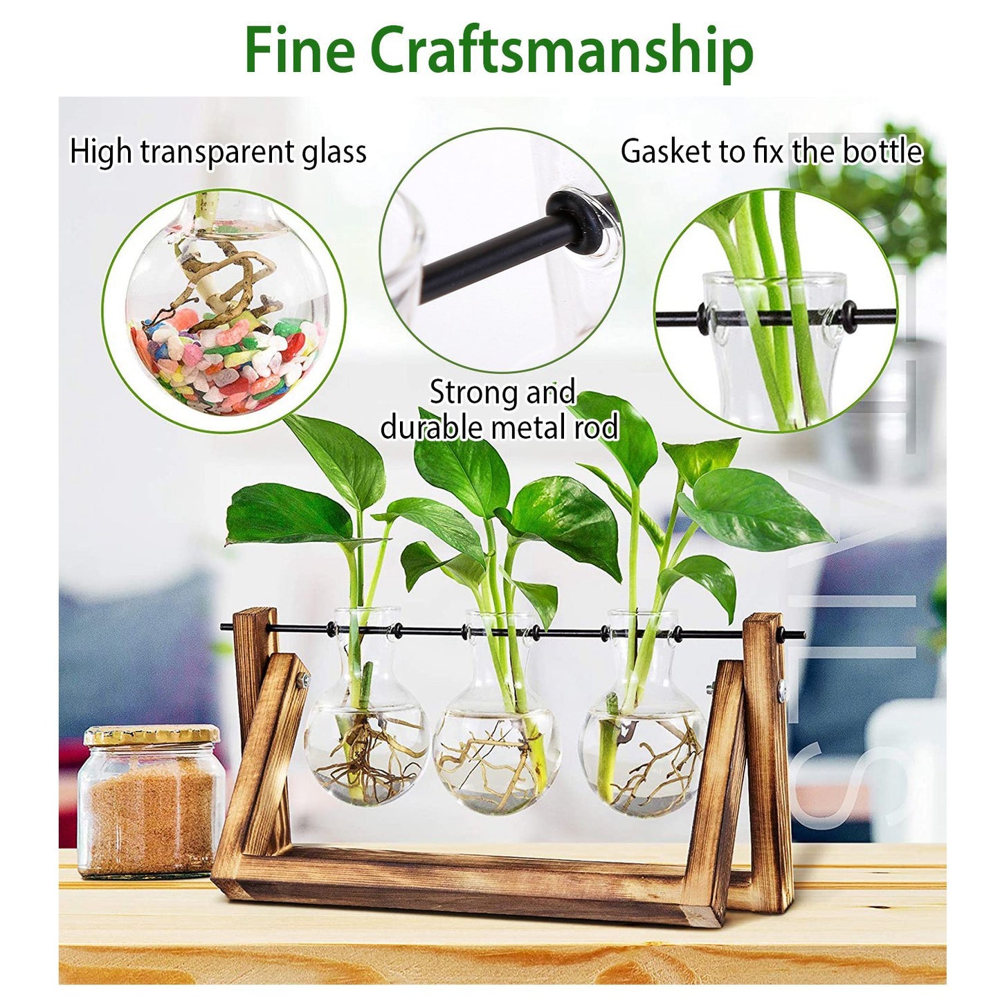 Jarrón de Propagación de Plantas con Soporte de Madera - HTrend