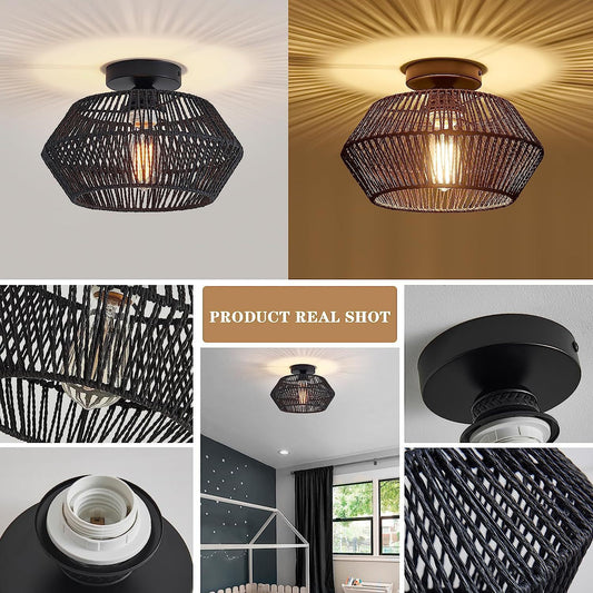 Jute Woven Ceiling Lamp - Hexagonal Design