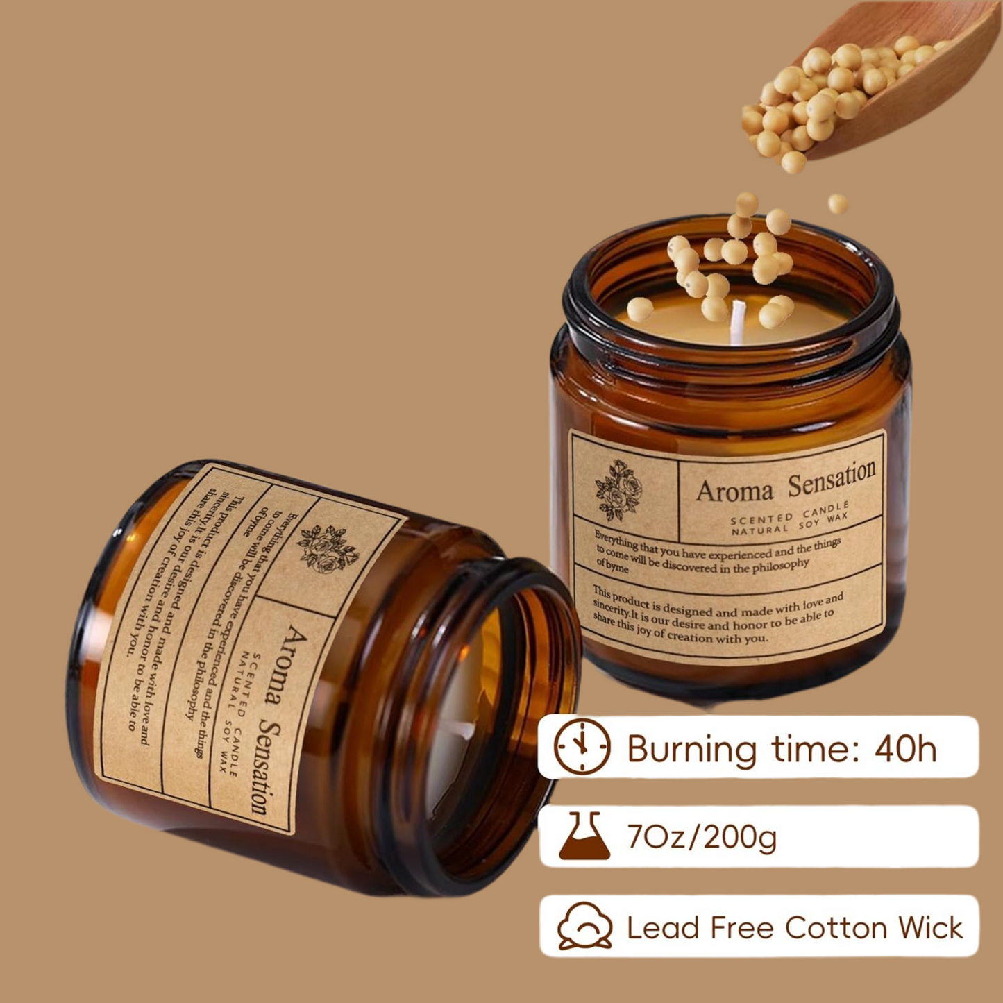 Vela Aromática de Lavanda Orgánica 200 g – Relajante, Antiestrés y Ecológica | Cera Natural & Larga Duración