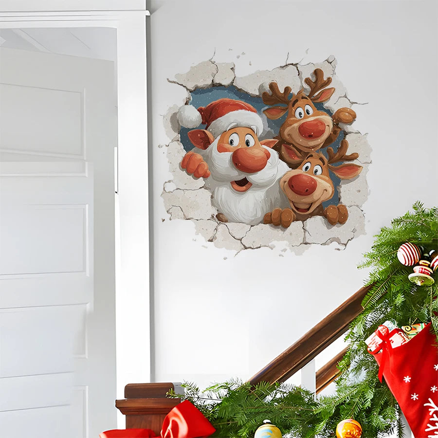 Christmas Wall Decals - Santa & Reindeer Removable Holiday Stickers for Kids Room & Living Room