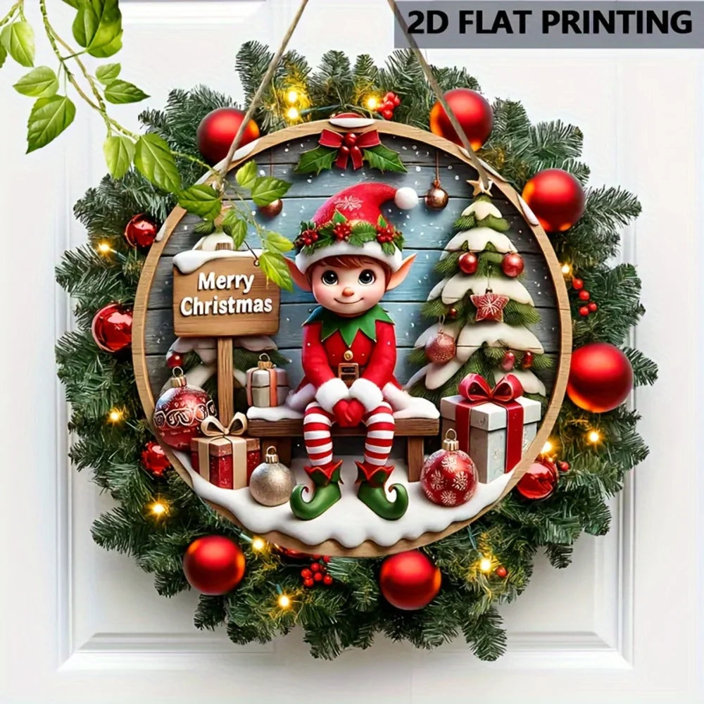 Christmas elf wooden plaque 20cm diameter holiday gift idea
