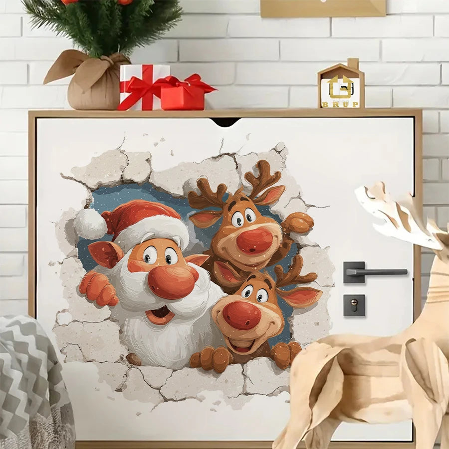 Christmas Wall Decals - Santa & Reindeer Removable Holiday Stickers for Kids Room & Living Room