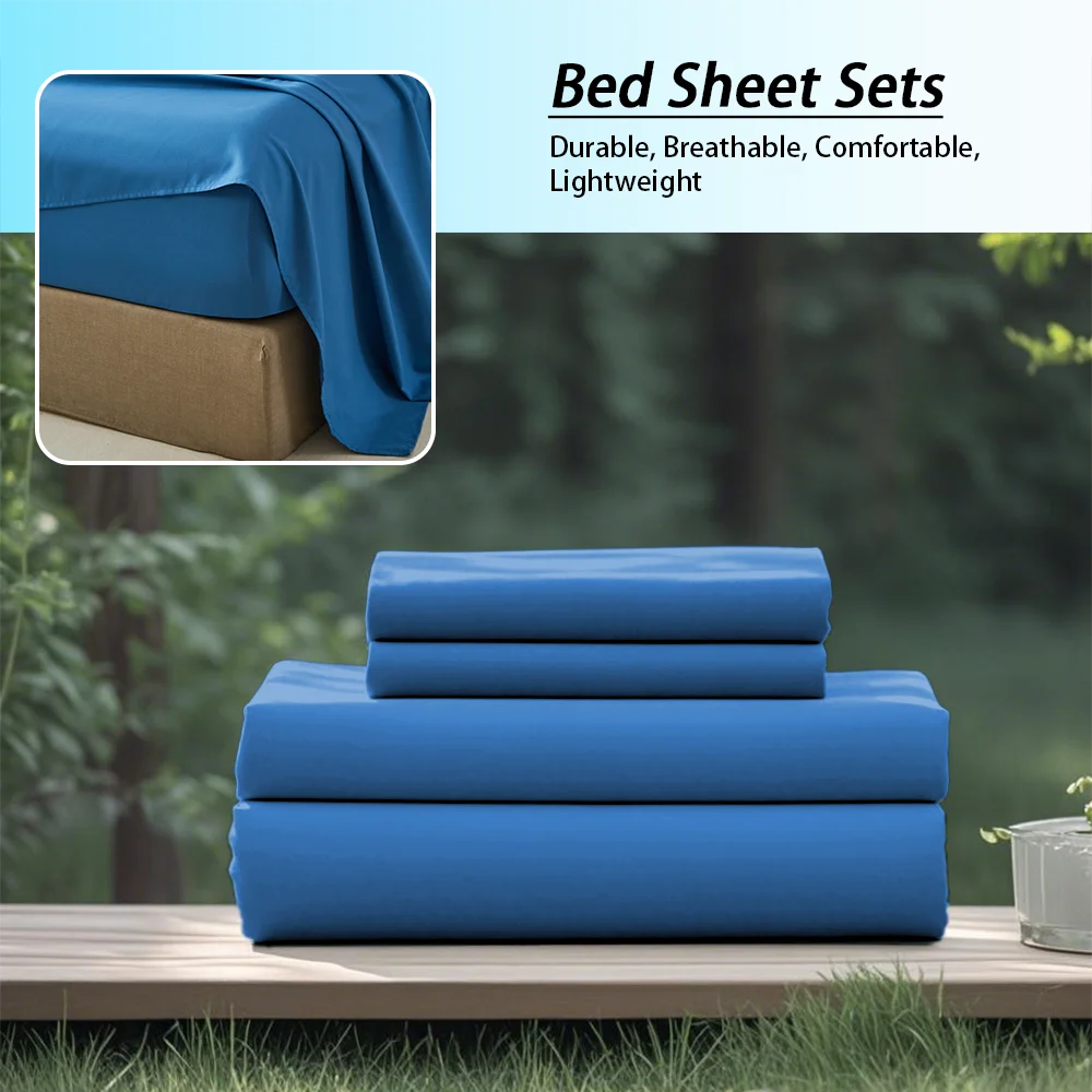 Blue bed sheet set with a forest background