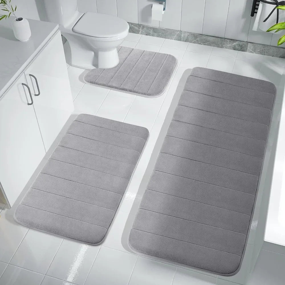 Super absorbent memory foam bath mat in modern bathroom soft non slip rug
