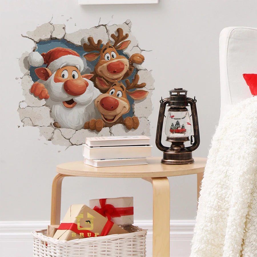Christmas Wall Decals - Santa & Reindeer Removable Holiday Stickers for Kids Room & Living Room