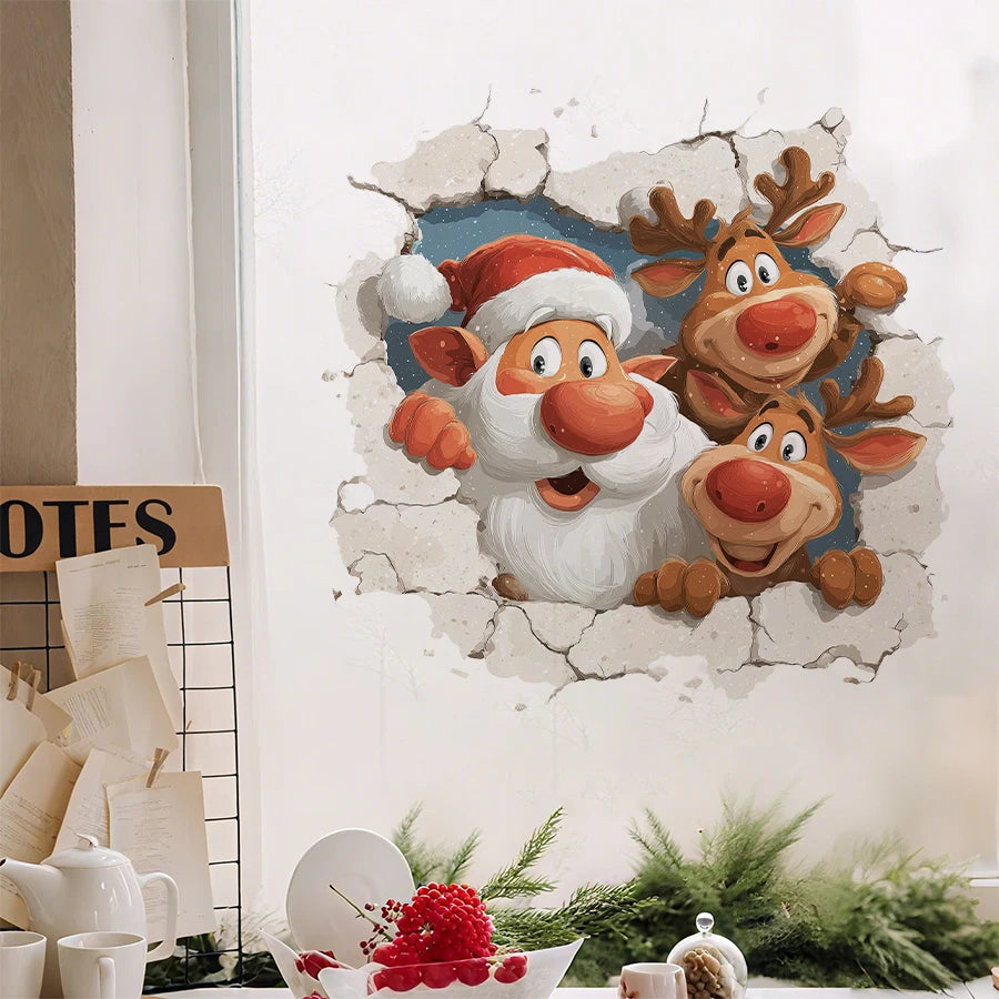 Christmas Wall Decals - Santa & Reindeer Removable Holiday Stickers for Kids Room & Living Room