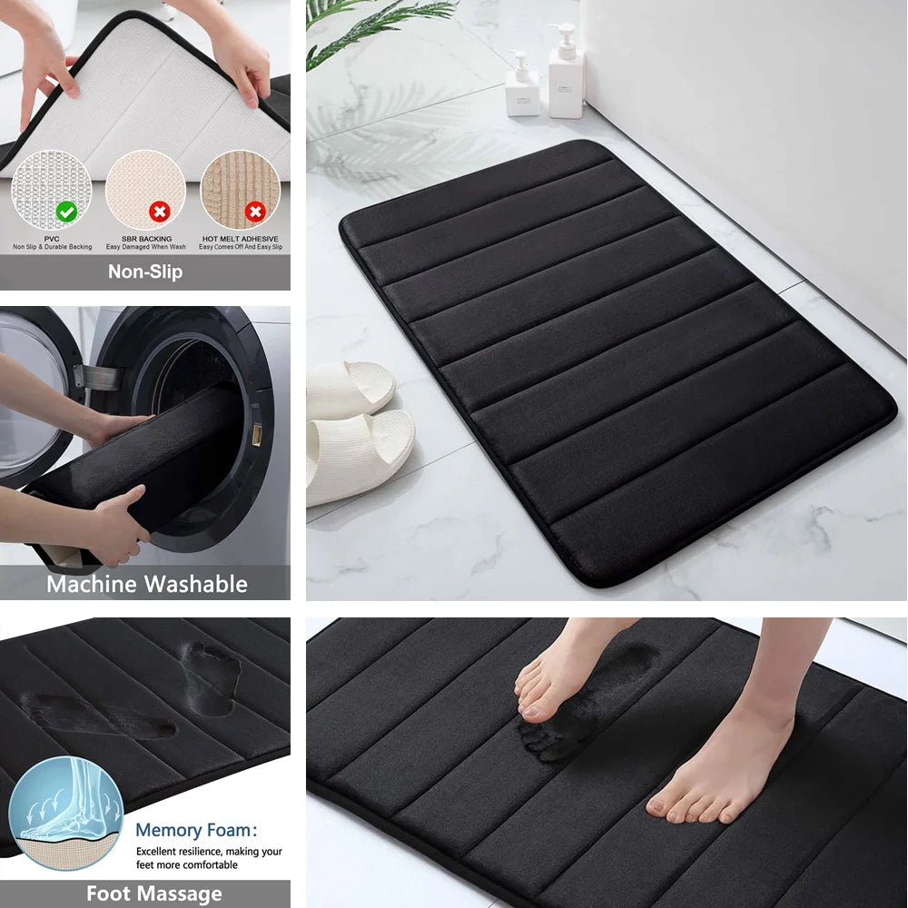 Easy care memory foam rug machine washable bathroom mat
