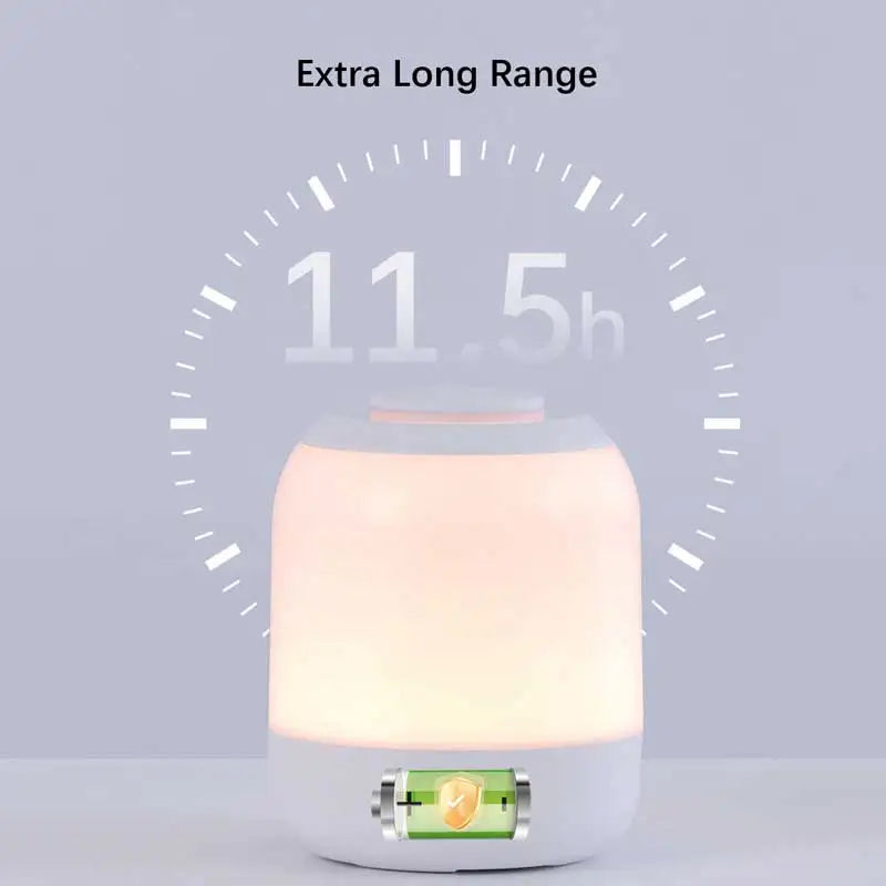 White lamp with battery icon and '11.5h' indicating battery life on a light gray background.