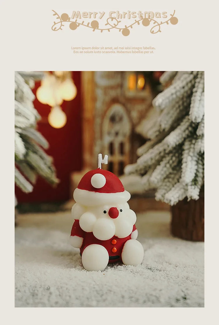 Christmas-themed candle with Santa Claus design 
