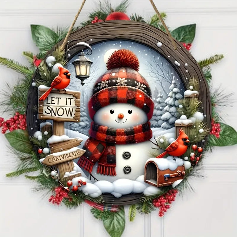 Christmas snowman wreath 8 inch acrylic door hanger holiday decoration
