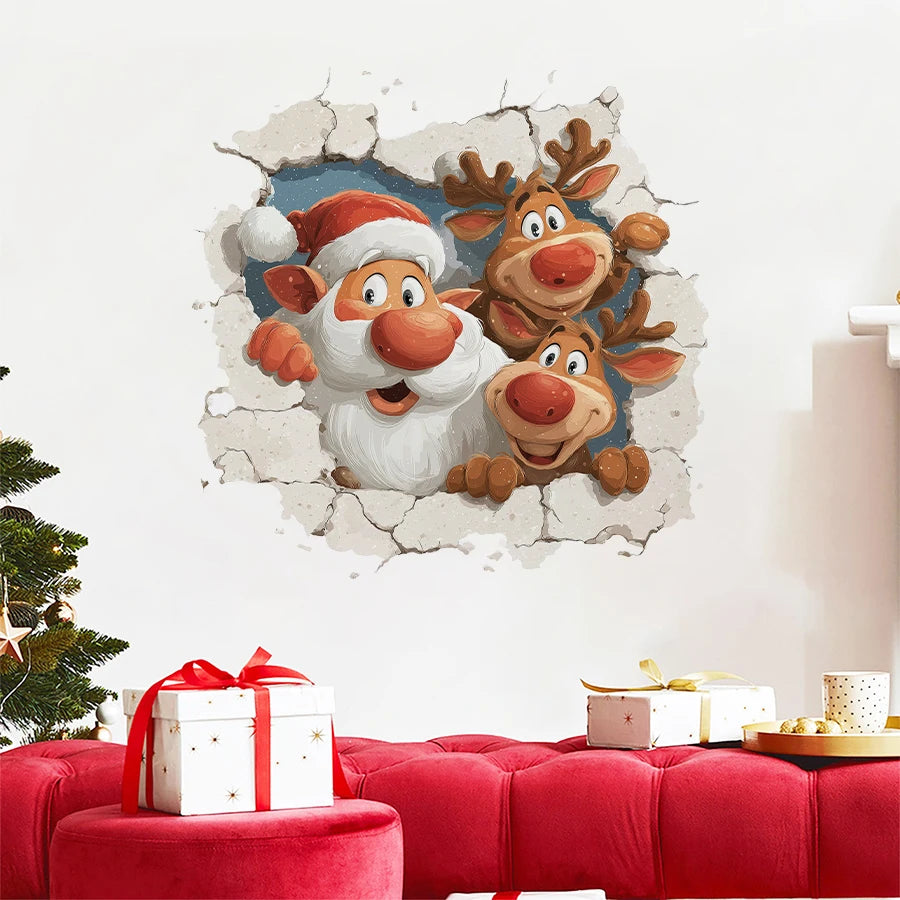 Christmas Wall Decals - Santa & Reindeer Removable Holiday Stickers for Kids Room & Living Room