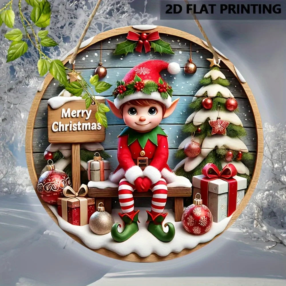 Charming elf design wooden sign perfect for Christmas home decoration
