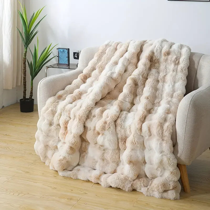 Cozy Faux Rabbit Fleece Blanket - Soft Warm Throw for Bedroom