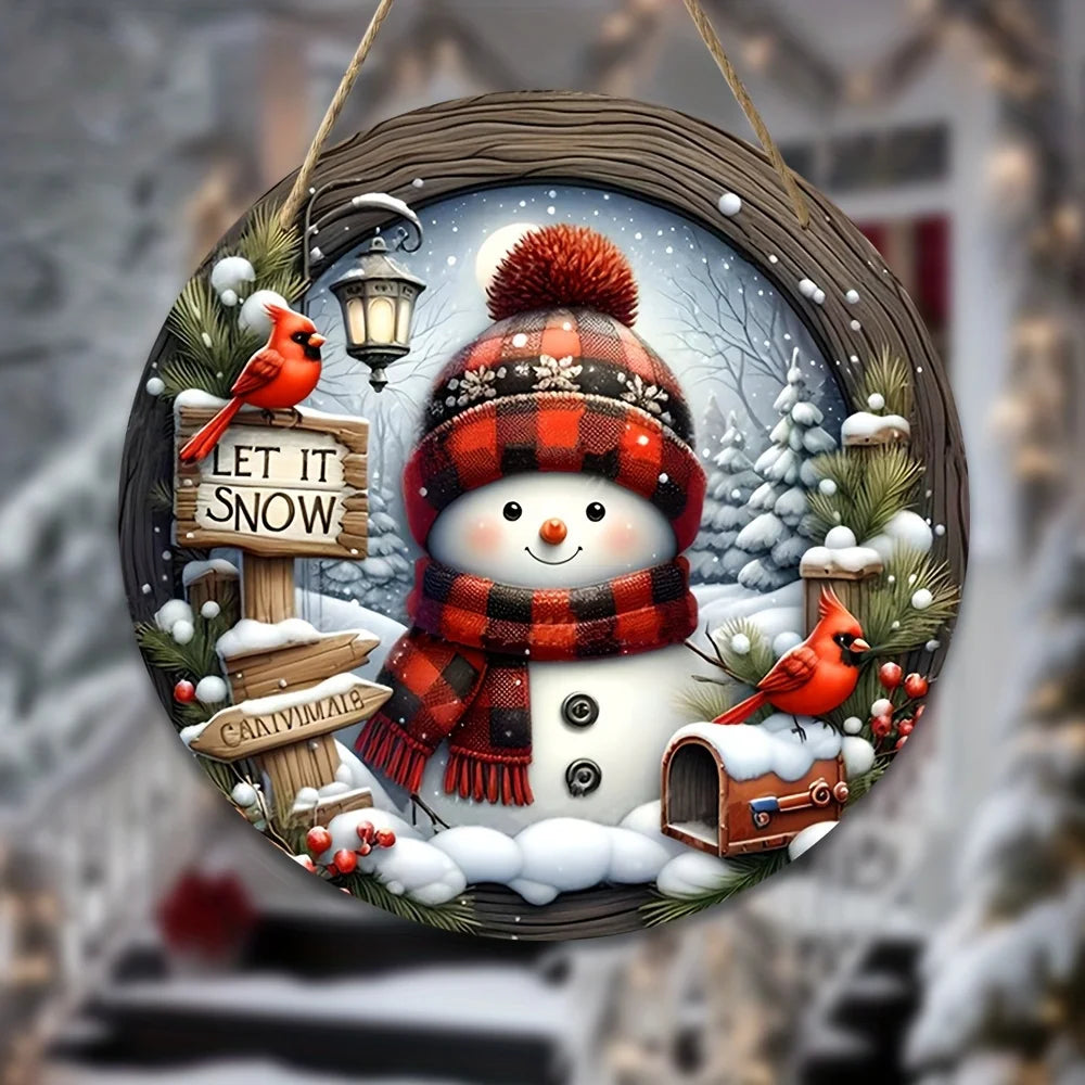 Festive snowman door hanger wreath crystal clear acrylic holiday decor
