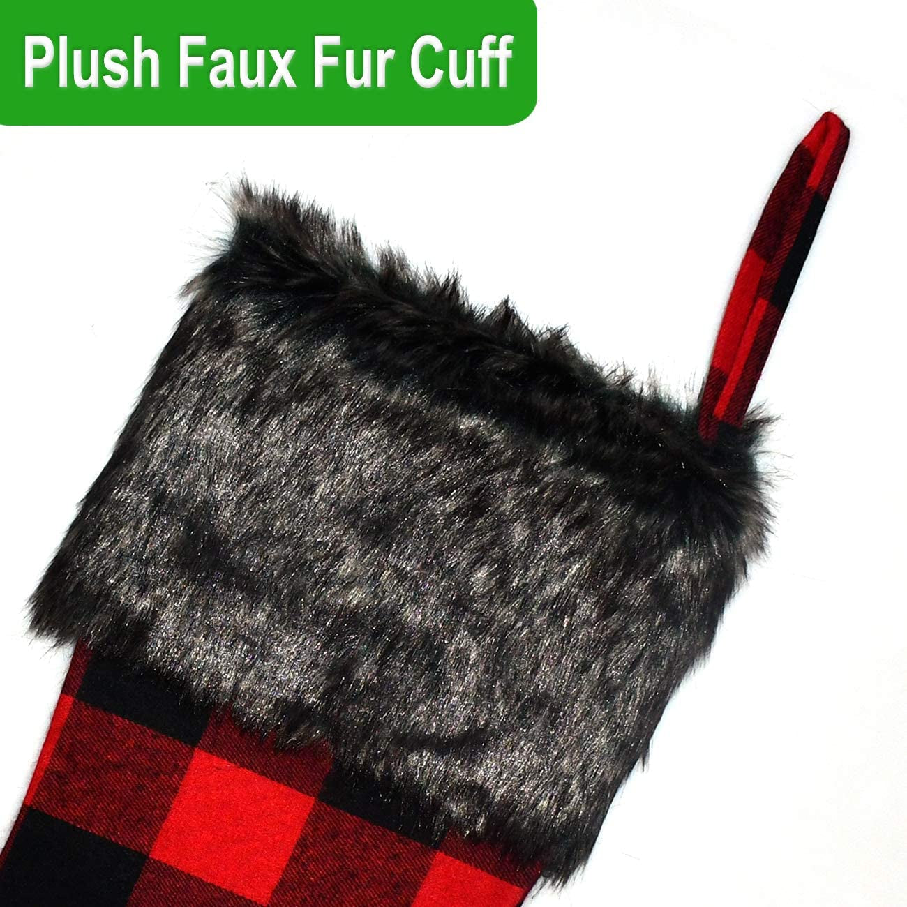 Senneny Christmas Stockings - 4 Pack 18" Red Black Buffalo Plaid Stockings with Plush Faux Fur Cuff, Classic Large Christmas Decorations
