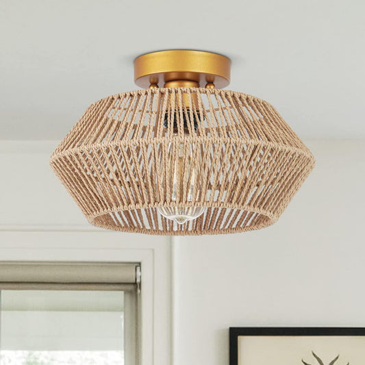 Jute Woven Ceiling Lamp - Hexagonal Design