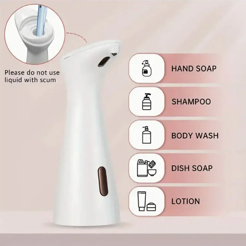 Automatic soap dispenser for hand soap, shampoo, body wash, dish soap, and lotion.