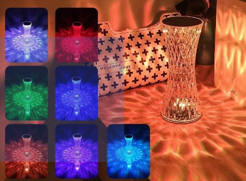 Lámpara de Mesa Cristal Diamante Recargable – Acrílica, Decorativa y Elegante para Dormitorio y Mesita de Noche