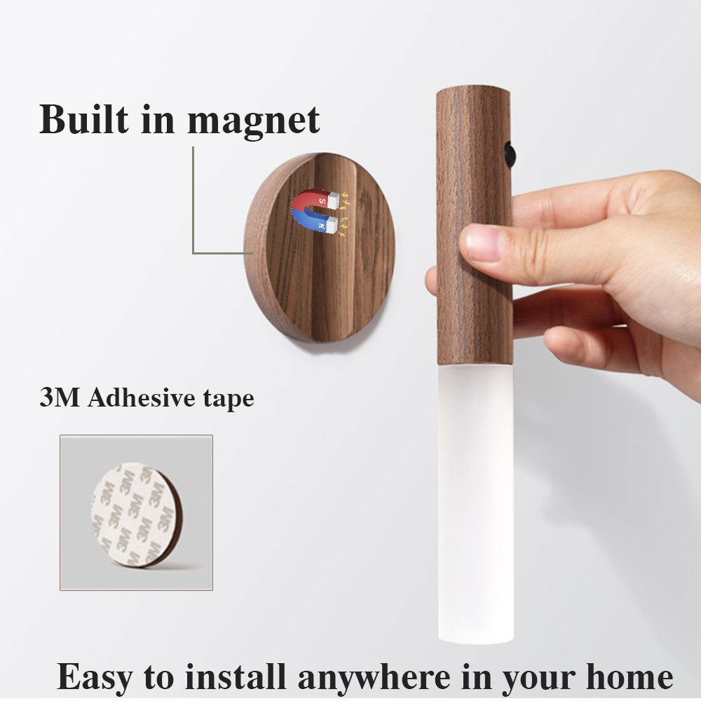 Motion Sensor Night Light – Wooden Design | USB Rechargeable | Warm Ambient Lighting