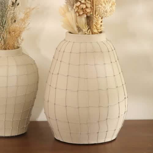 Artisan clay vase with wire design rustic home decor
