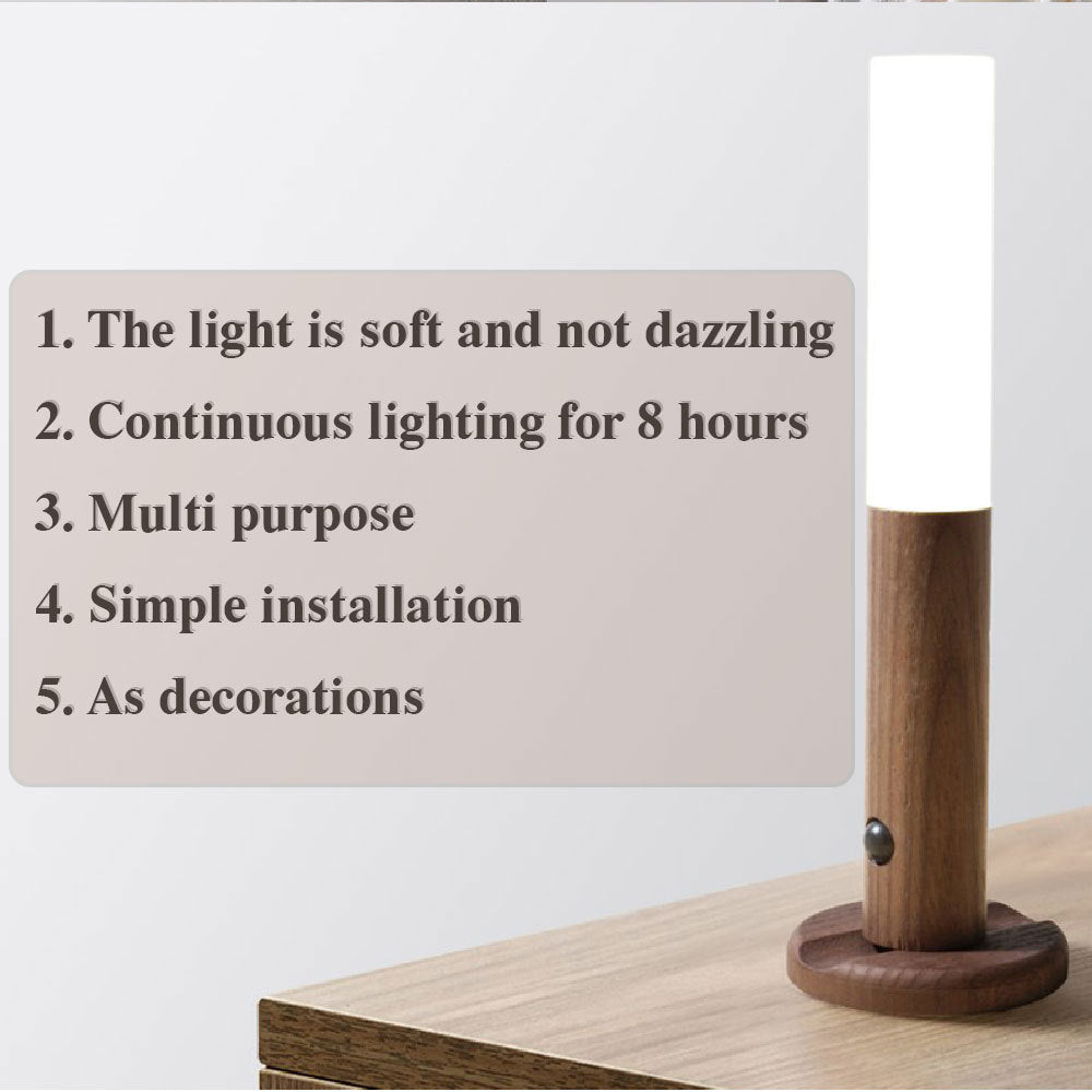 Motion Sensor Night Light – Wooden Design | USB Rechargeable | Warm Ambient Lighting