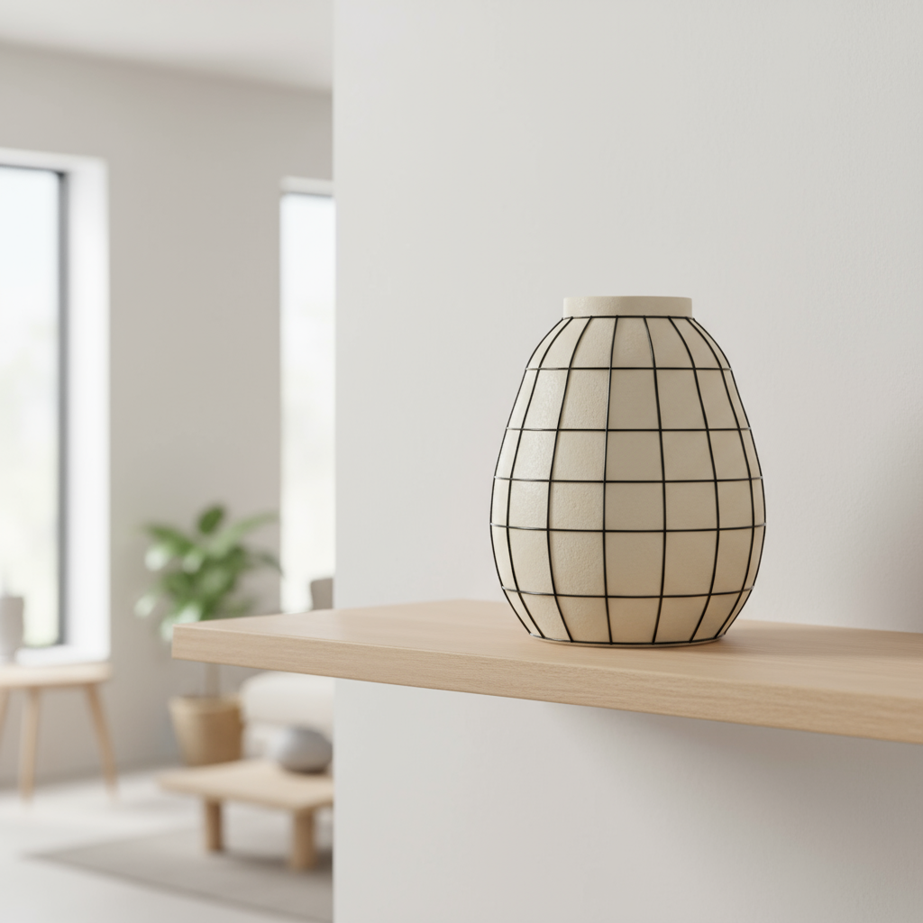 Handcrafted clay vase wire detail close-up