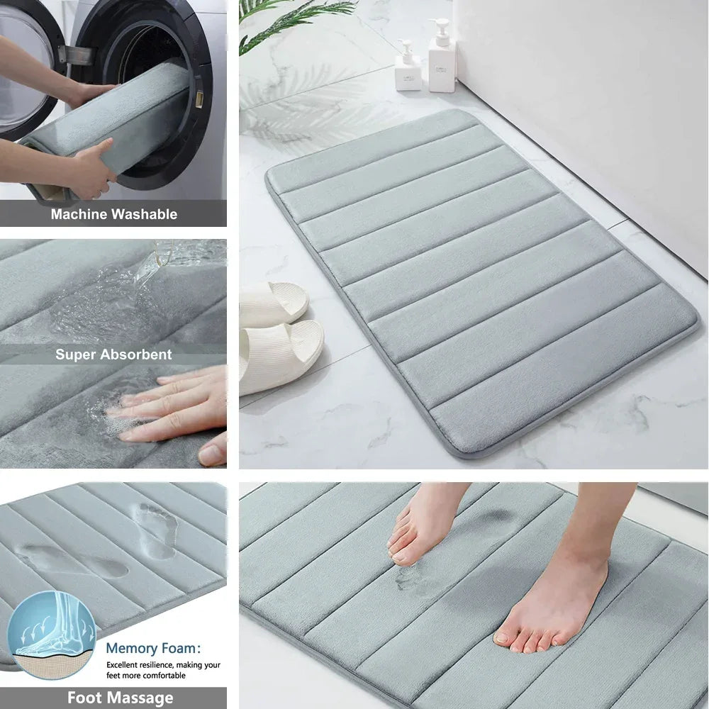 Memory Foam Bath Mat with super absorbent and machine washable features, ideal for foot massage.