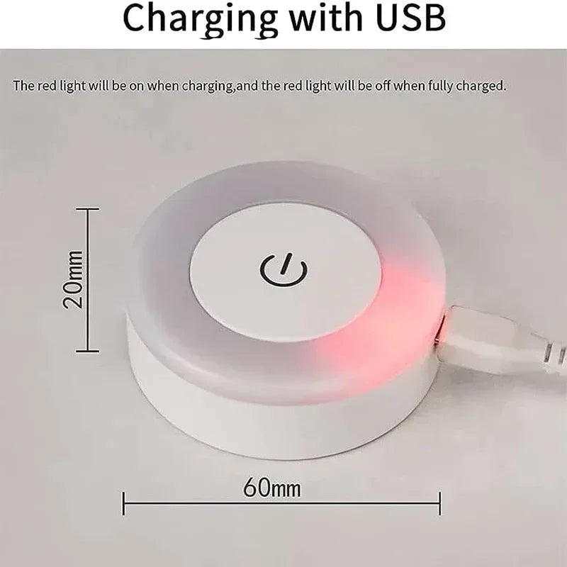 USB Charging Pad with red indicator light, 60mm diameter and 20mm height.