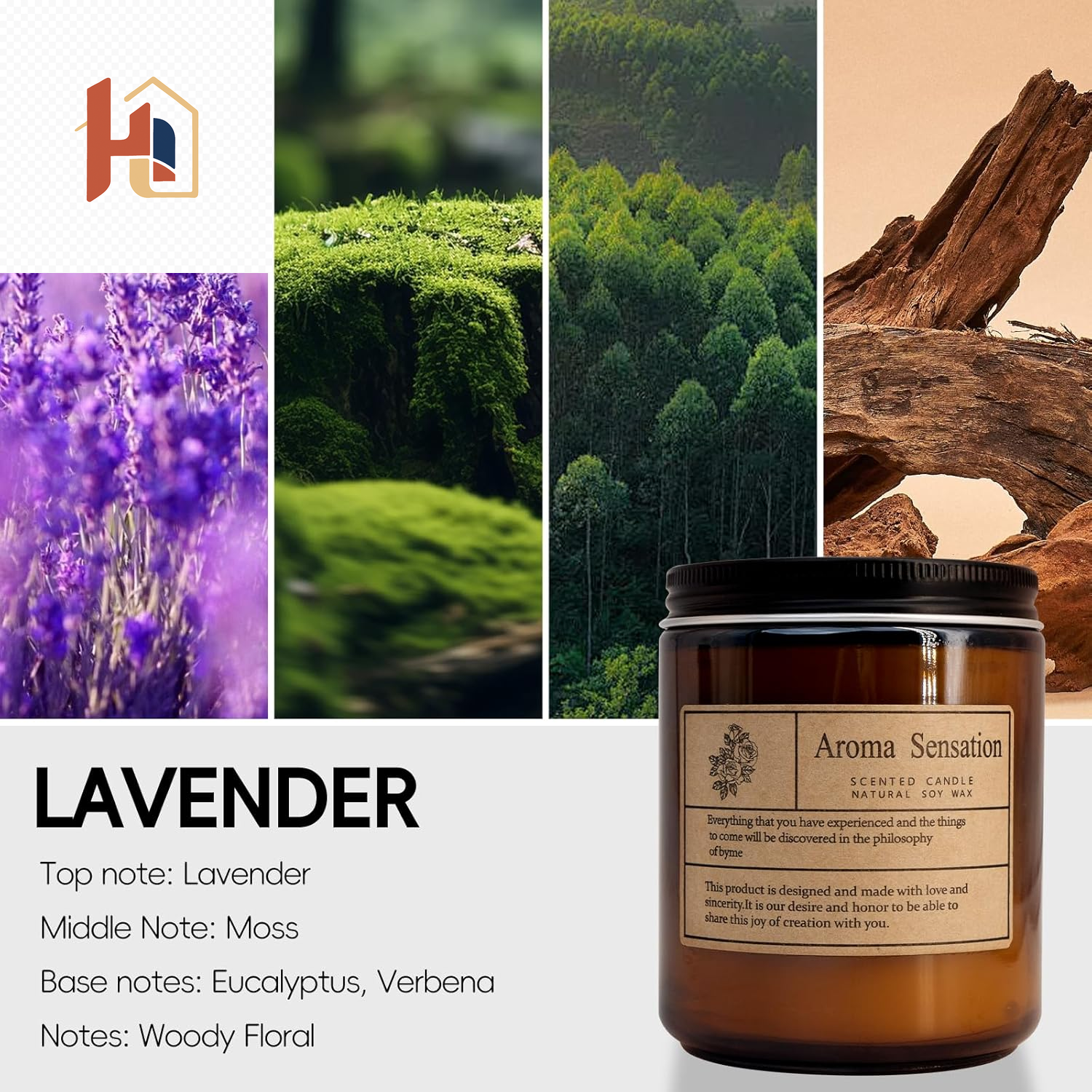 Vela Aromática de Lavanda Orgánica 200 g – Relajante, Antiestrés y Ecológica | Cera Natural & Larga Duración