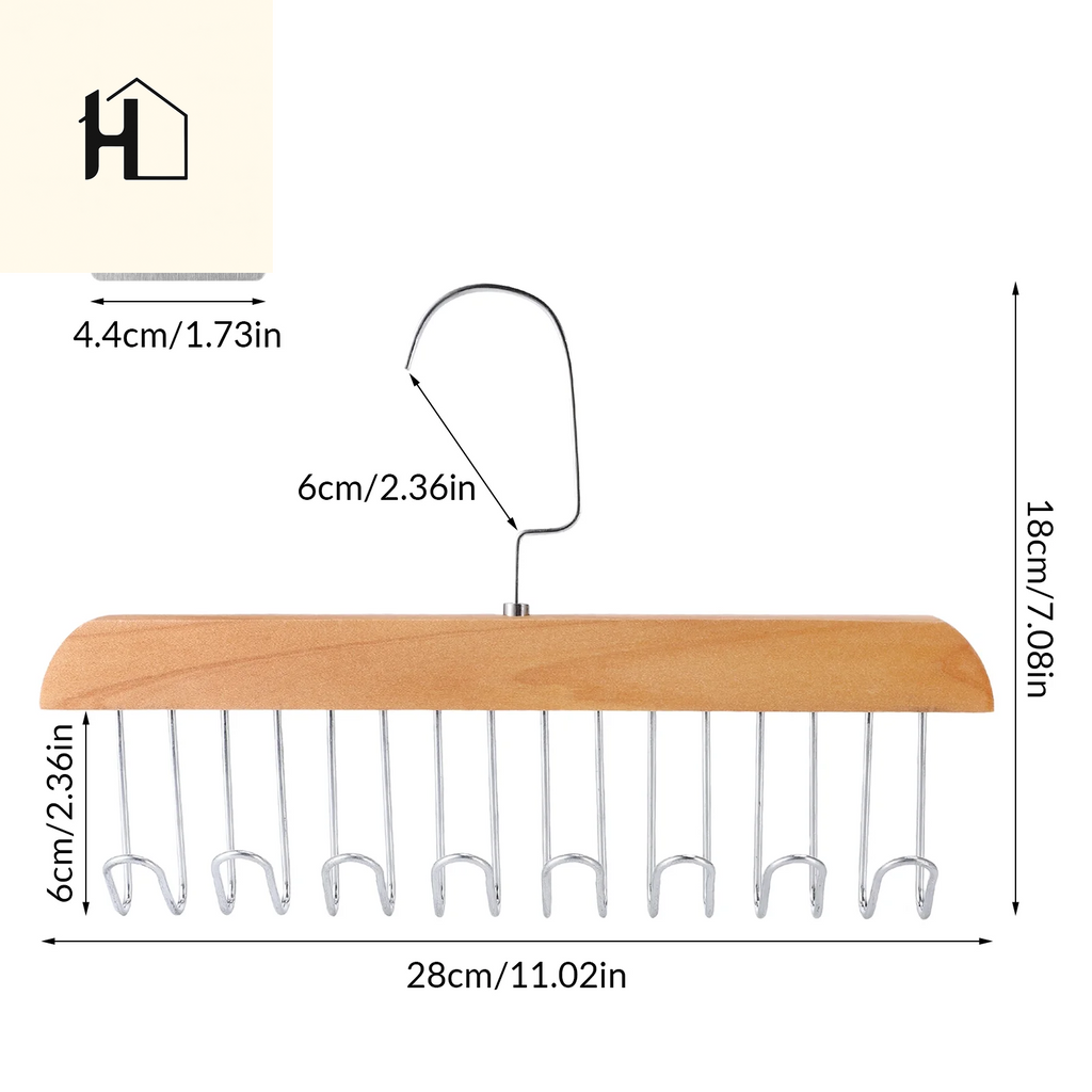 Topekada 3 Pack Belt and Bra Hangers with Hooks,Space Saving Bra Hangers for Closet and Laundry,360 Degree Rotating Wooden Tie Hanger with 8 Hooks for Tank Top,Jeans,Scarf(Nature)