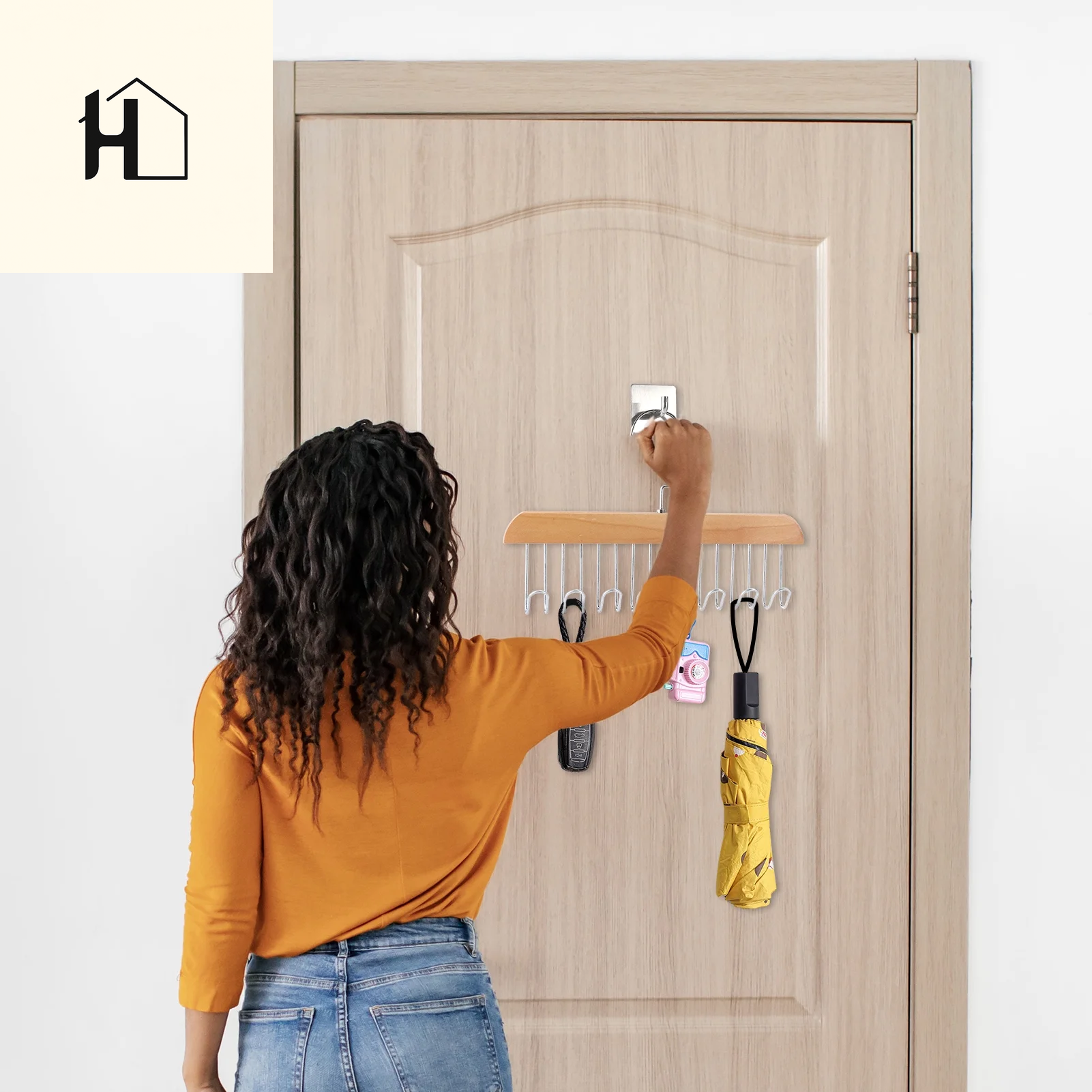 Topekada 3 Pack Belt and Bra Hangers with Hooks,Space Saving Bra Hangers for Closet and Laundry,360 Degree Rotating Wooden Tie Hanger with 8 Hooks for Tank Top,Jeans,Scarf(Nature)