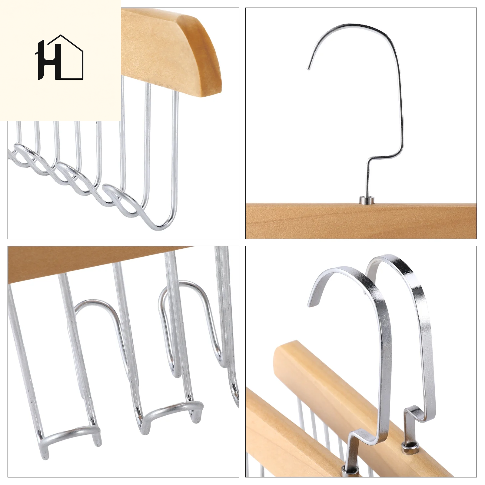 Topekada 3 Pack Belt and Bra Hangers with Hooks,Space Saving Bra Hangers for Closet and Laundry,360 Degree Rotating Wooden Tie Hanger with 8 Hooks for Tank Top,Jeans,Scarf(Nature)