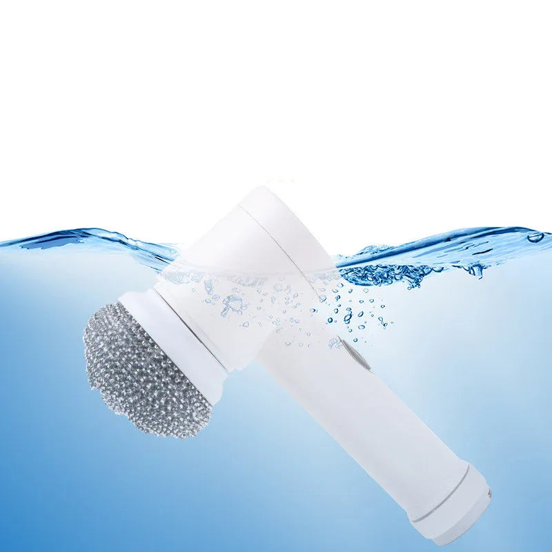 Waterproof handheld microphone with a silver mesh head submerged in water.