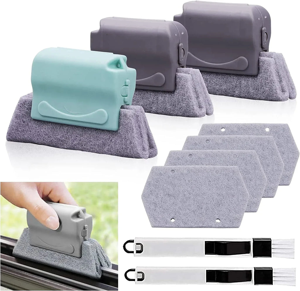 Window cleaning tool set with ergonomic handle and replacement pads for efficient cleaning.